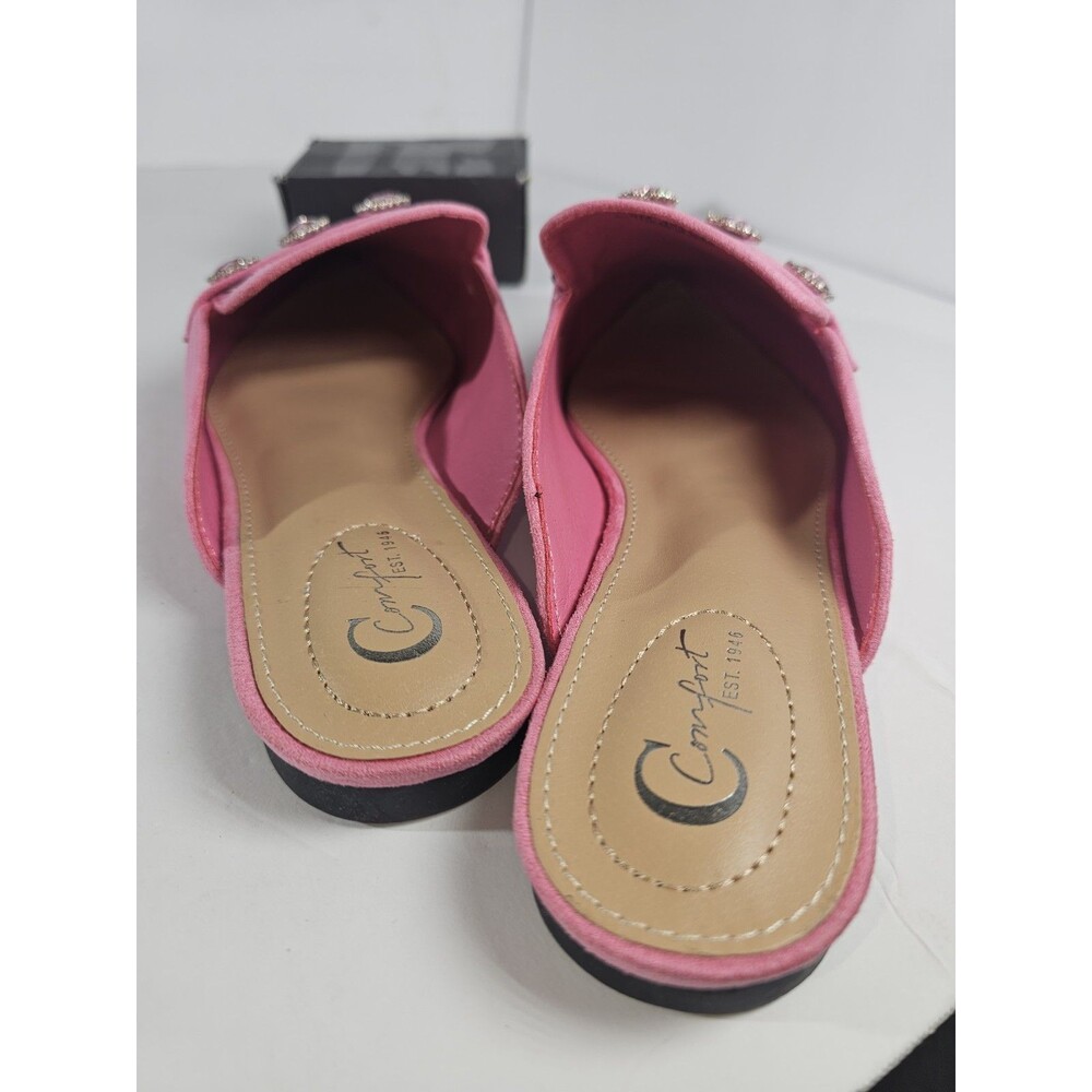 Comfort View Pink Mule Suede Slip On Flats With Hearts - Picture 3 of 7